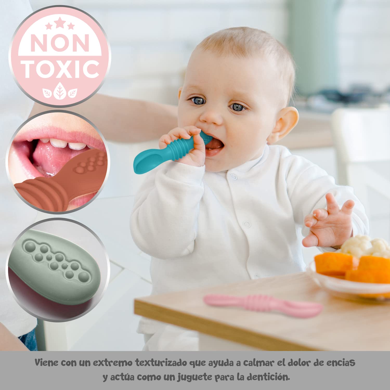 Cucharas de Silicón PAPU BABY Azul Set de 4 para Niño