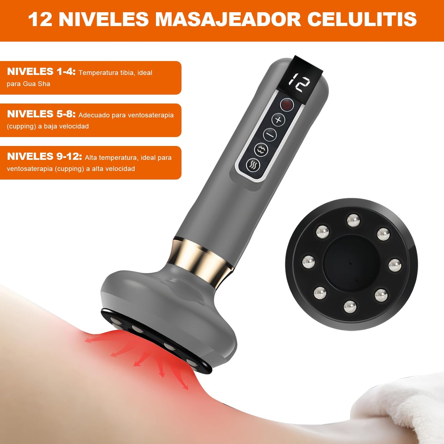 CAVIGLTE Masajeador de Espalda, 12 Niveles Masajeador Celulitis, Masajeadors EléCtrico para Cintura, Brazos y Piernas