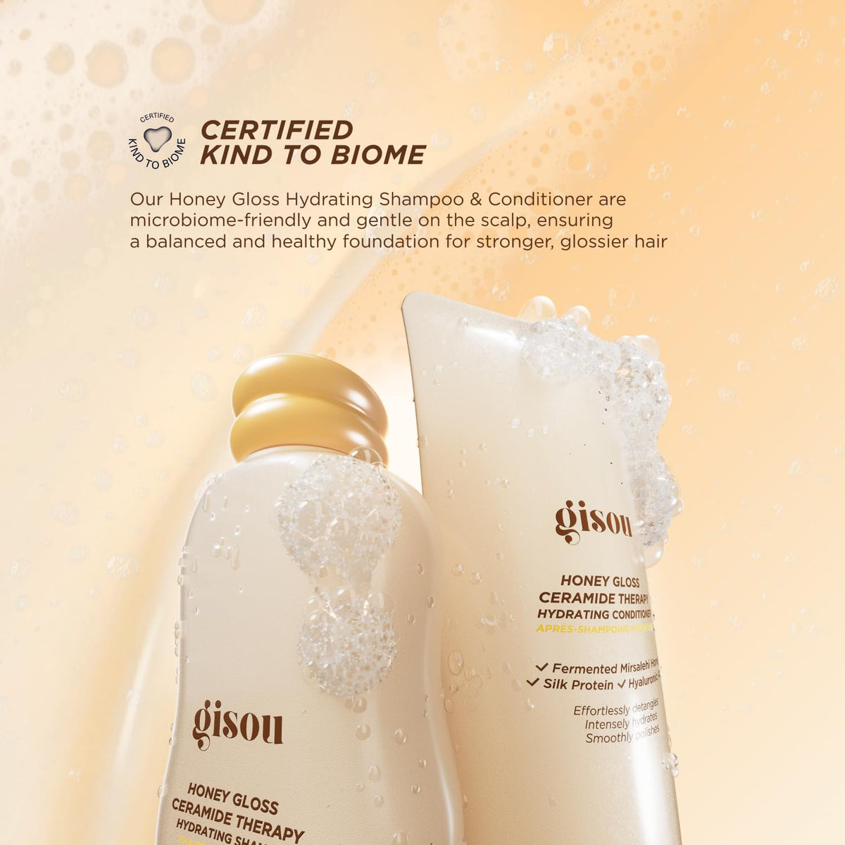GISOU Honey Gloss Ceramide Therapy Hydrating Conditioner, Acondicionador Hidratante con Miel Fermentada, Proteína de Seda y Ácido Hialurónico, 200ml