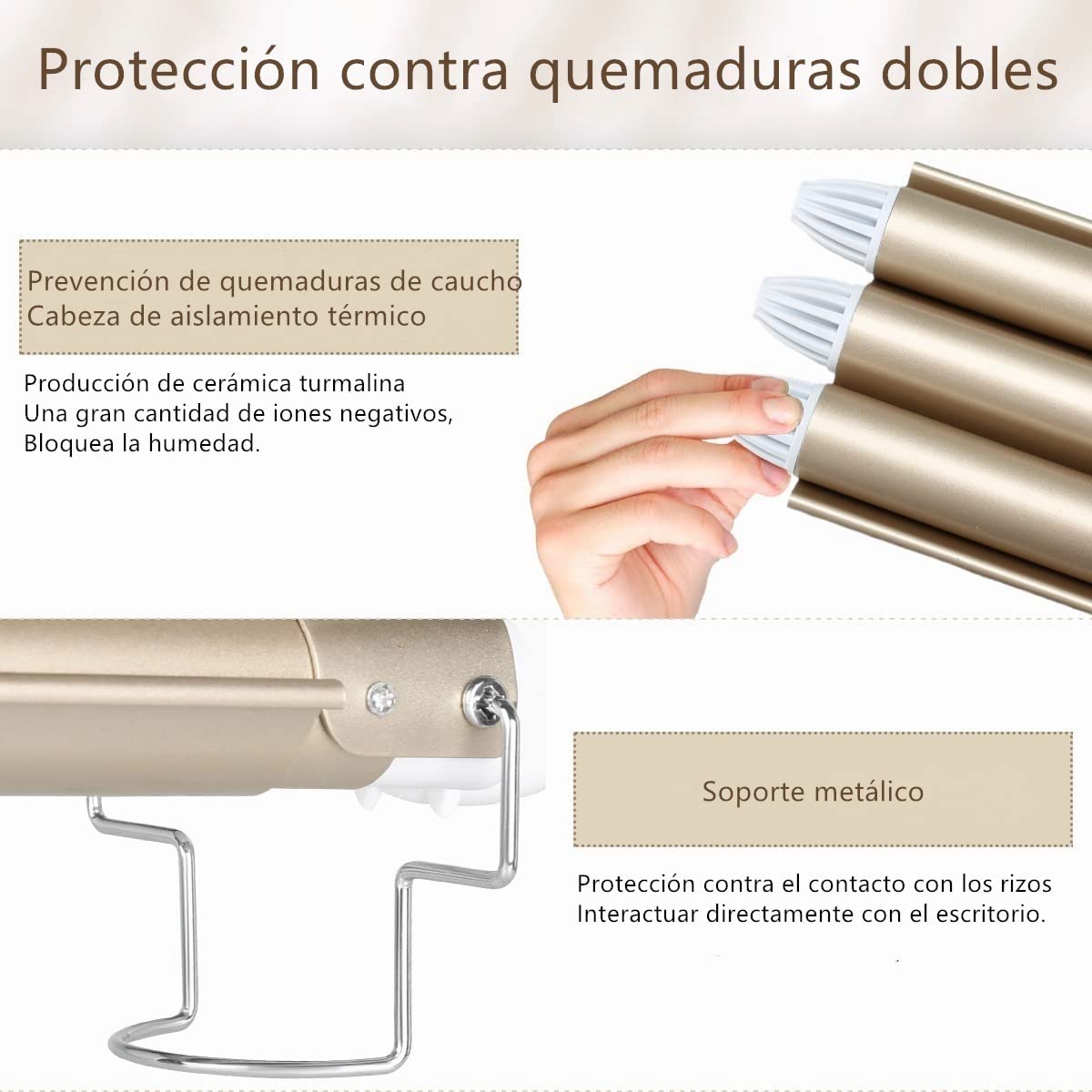 Rizador de Cabello, Rizador de Pelo Profesional con 3 Varillas Temperatura Ajustable, Rizadora para Cabello Triple Tubo de 25mm, se Calienta Rápidamente para Mujer Cabello Largo/Corto y Viajero Rega