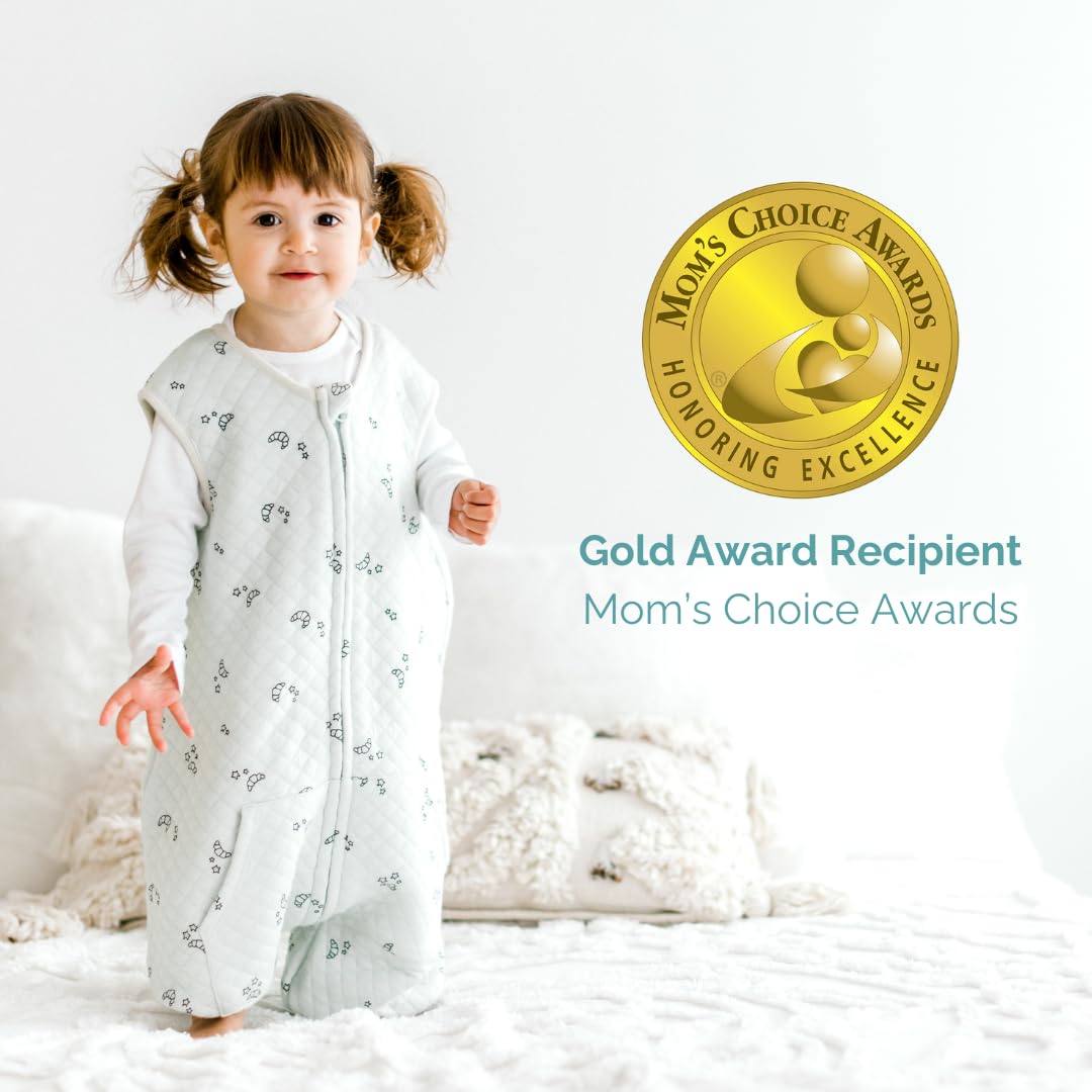 Saco de dormir para niños Tealbee Dreamsuit con pies – Saco de dormir con patas para caminar, hecho de rayón de bambú, TOG 0.8 de verano, cremallera de 2 vías, 2T-3T - Croissant