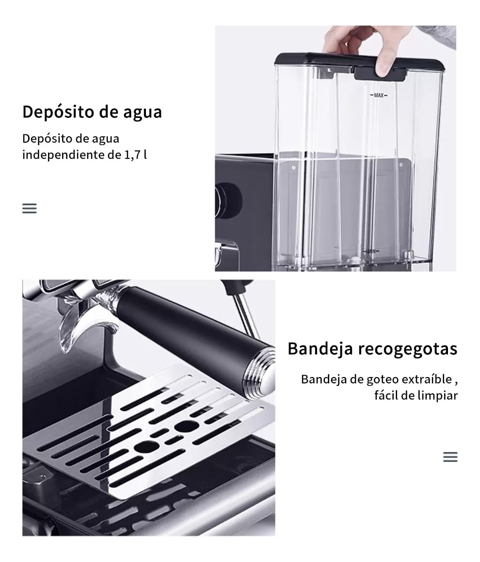Gemilai Cafetera Espresso 15 Bar con Espumador de Leche, Máquina de Café Multifuncional con Control de Un Solo Toque y Sistema de Calentamiento Rápido, Ideal para Espresso, Capuchino y Más G3605