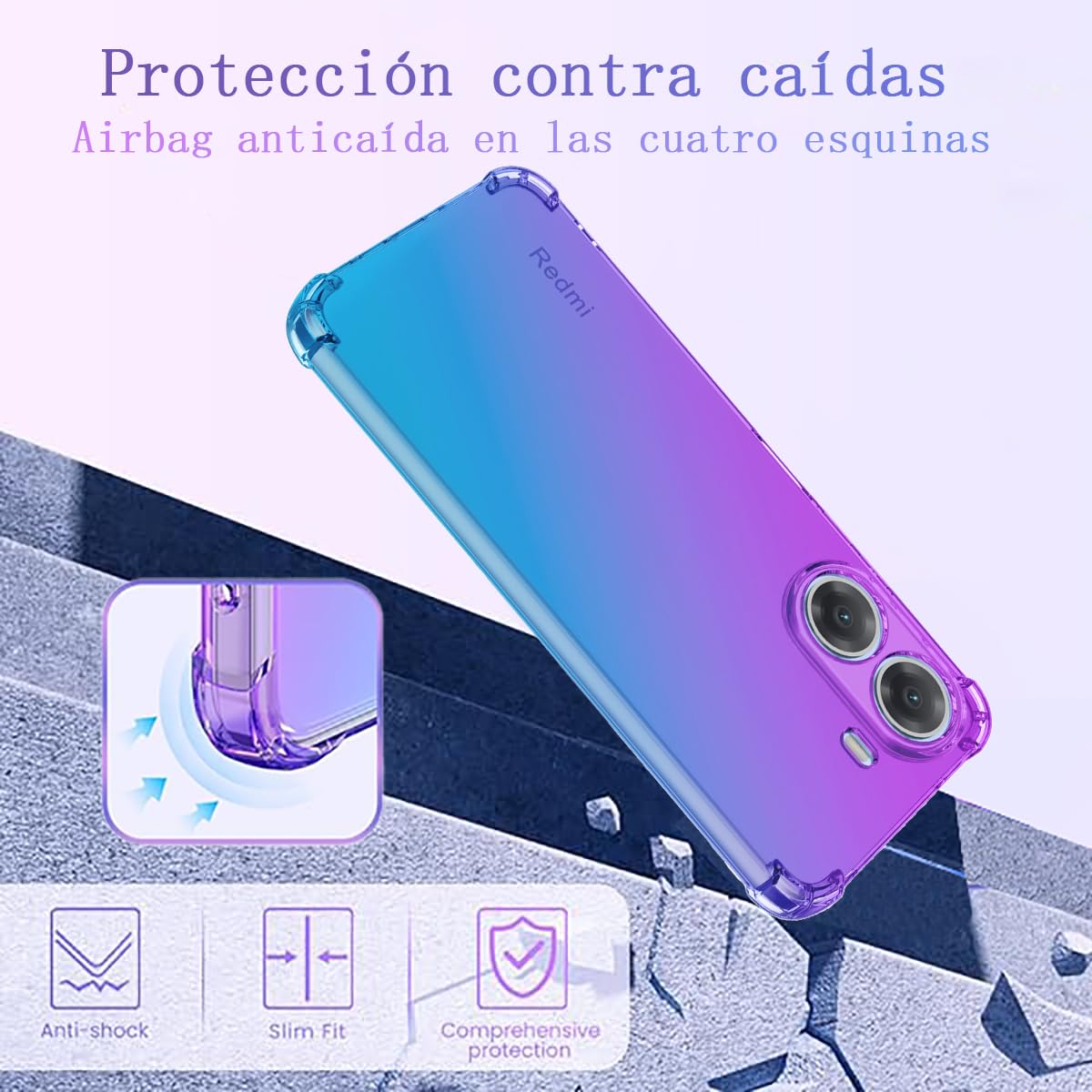 DABUNA Funda para Xiaomi Poco X7 Pro 5G Case,Transparente Colores Degradados Protectora de Cámara Anticaída Carcasa Bumper(Púrpura Azul)