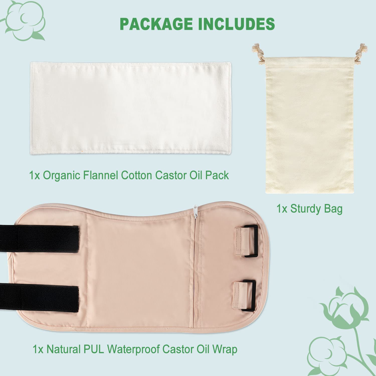DEROWN Paquete de aceite de ricino, paquetes de aceite de ricino para desintoxicación del hígado, menos desorden, hecho de franela de algodón orgánico y PUL impermeable, kit de paquete de aceite de r