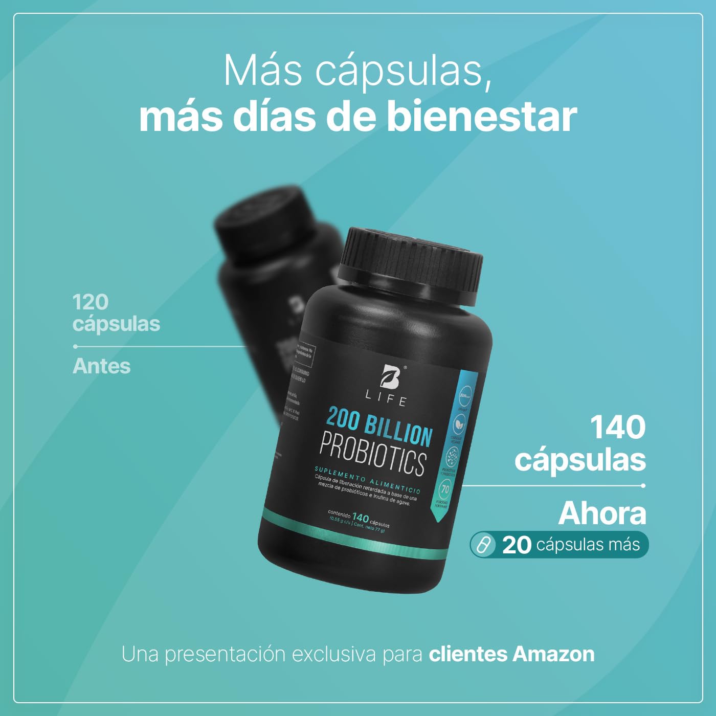 B Life Probióticos 200 Billones | 120 cápsulas | 11 Cepas con Inulina de Agave | Tecnología DRcaps | 200 Billion Probiotics.