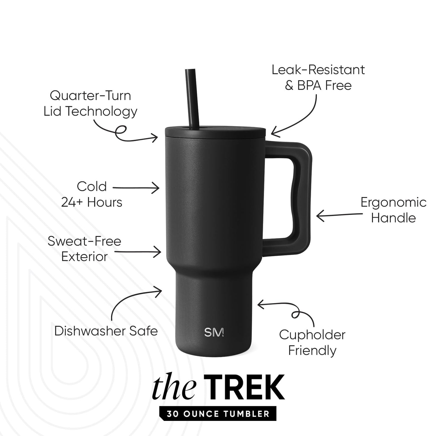 Vaso Térmico Simple Modern Midnight Black con Asa y Pajita