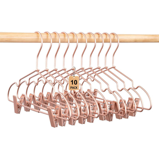 Koobay - Perchas de metal de oro rosa con clips, paquete de 10 ganchos para ropa de bebé de 12.6 pulgadas, antideslizantes, duraderas, para niños recién nacidos, para ahorrar espacio, para ropa de