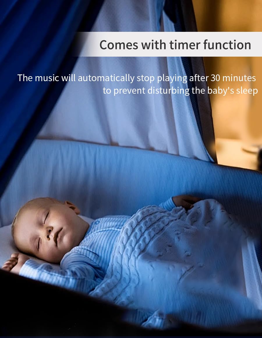 Hougyi Baby Music Mobile for Crib Playpen with Nursy Lights,Relaxing Music and Natural Sounds. Includes Light Projector with Stars and Shapes. Newborn Nursery Toys with Cradle Vibration. (Grey)