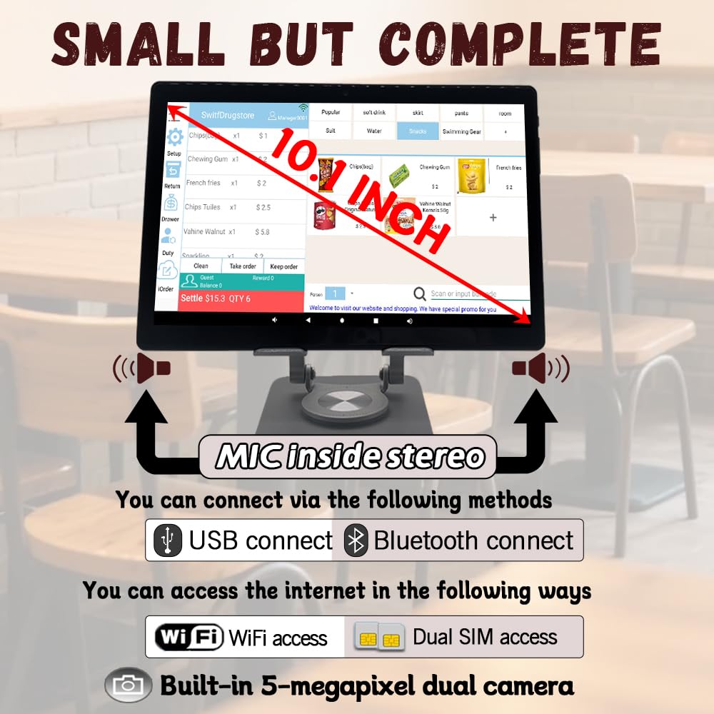 Tablet de Caja Registradora Móvil MRBOSS 10.1 Pulgadas con Impresora Portátil Integrada