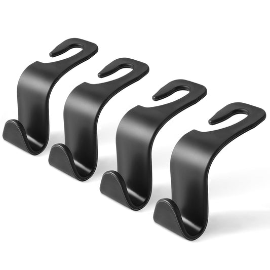 LivTee - Ganchos para los reposacabezas del asiento del coche, de color negro, para bolsos, ropa, abrigos o bolsas de la compra, juego de 4