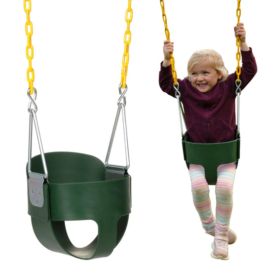 Eastern Jungle Gym - Asiento de Columpio para niños pequeños con Respaldo Alto, Cadenas de Columpio recubiertas Totalmente montadas, Accesorio de Juego de Columpio Verde