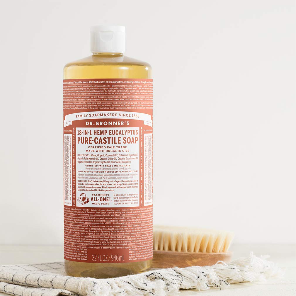 Dr. Bronner's | Jabón de castilla orgánico líquido multiusos, fórmula concentrada, frescura herbal y respiración clara, con aceite esencial natural, aroma Eucalipto (946 ml)