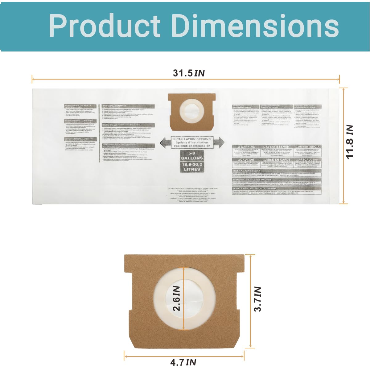Bolsas de Filtro Desechables PureSturdy para Shop Vac Beige Alta Eficiencia Paquete de 8