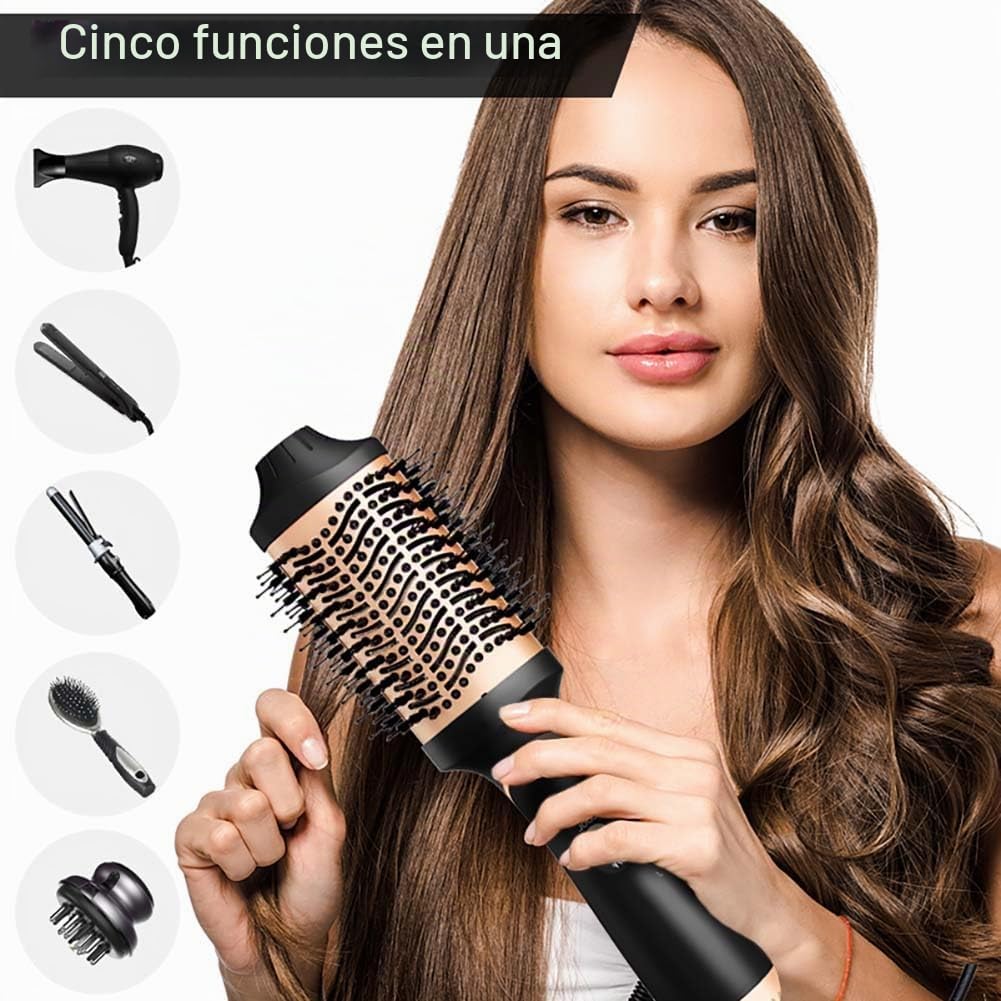 Cepillo Secador de Pelo y Voluminizador con Iones Negativos de Cerámica de Titanio Dorado