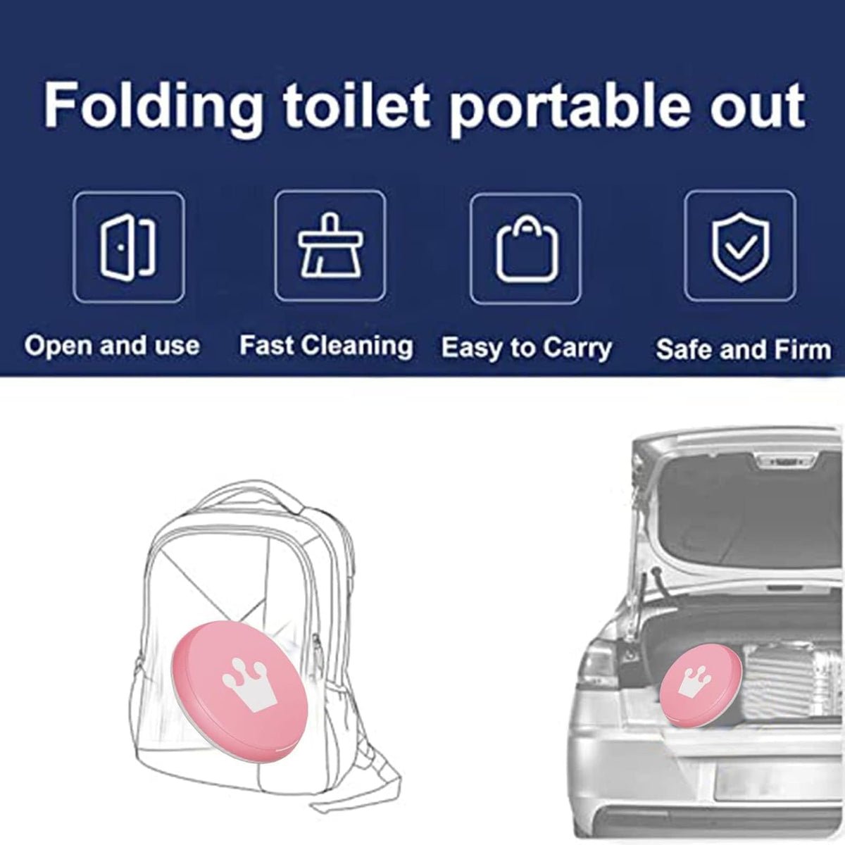 SunnySmile - Orinal de viaje para niños pequeños, inodoro portátil y plegable, se aplica al asiento de emergencia para automóvil, campamento, al aire última intervensión, interior (rosa, grande)