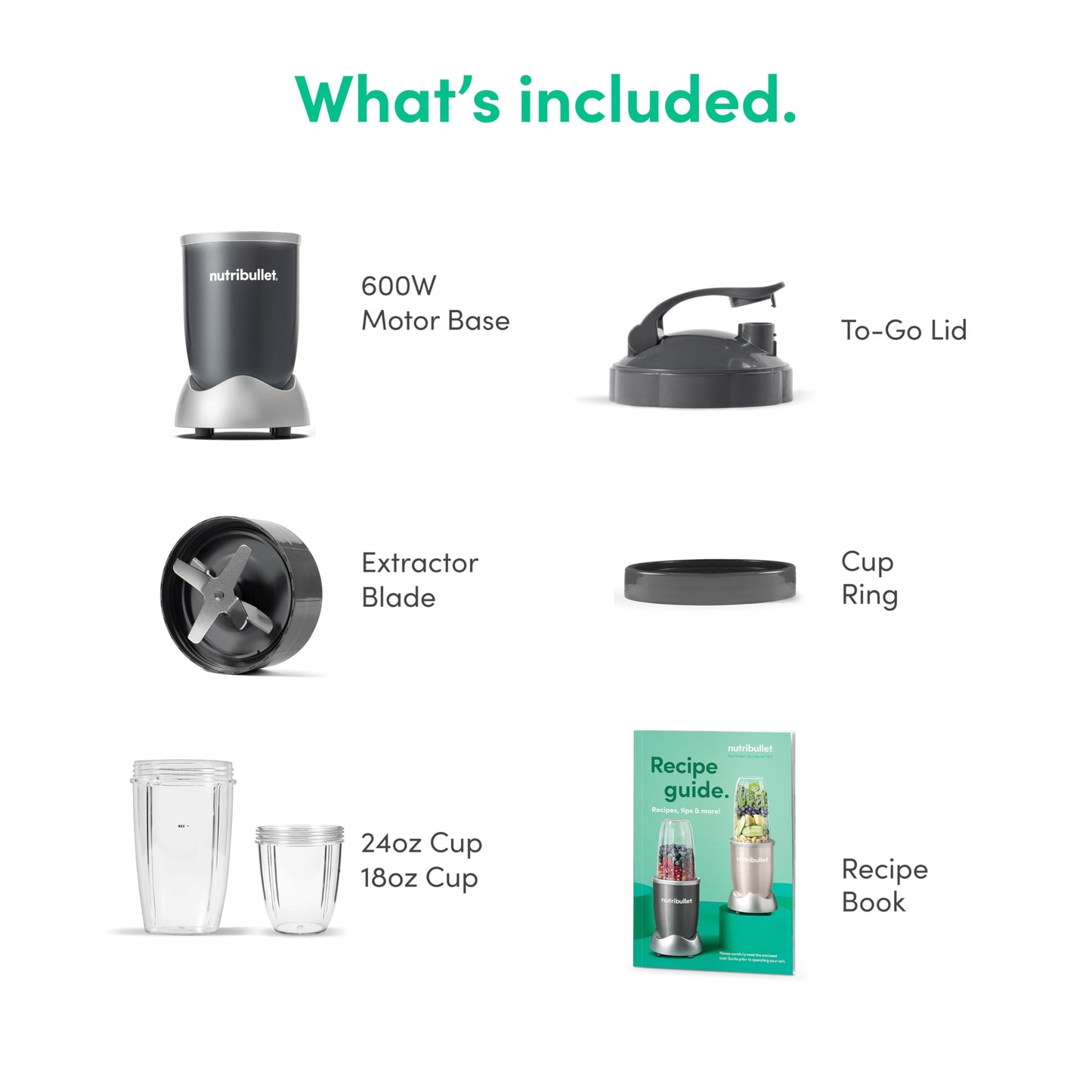 Nutribullet Licuadora personal para batidos, batidos, preparación de alimentos y mezcla congelada, 24 onzas, 600 W, gris, (NBR-0601)
