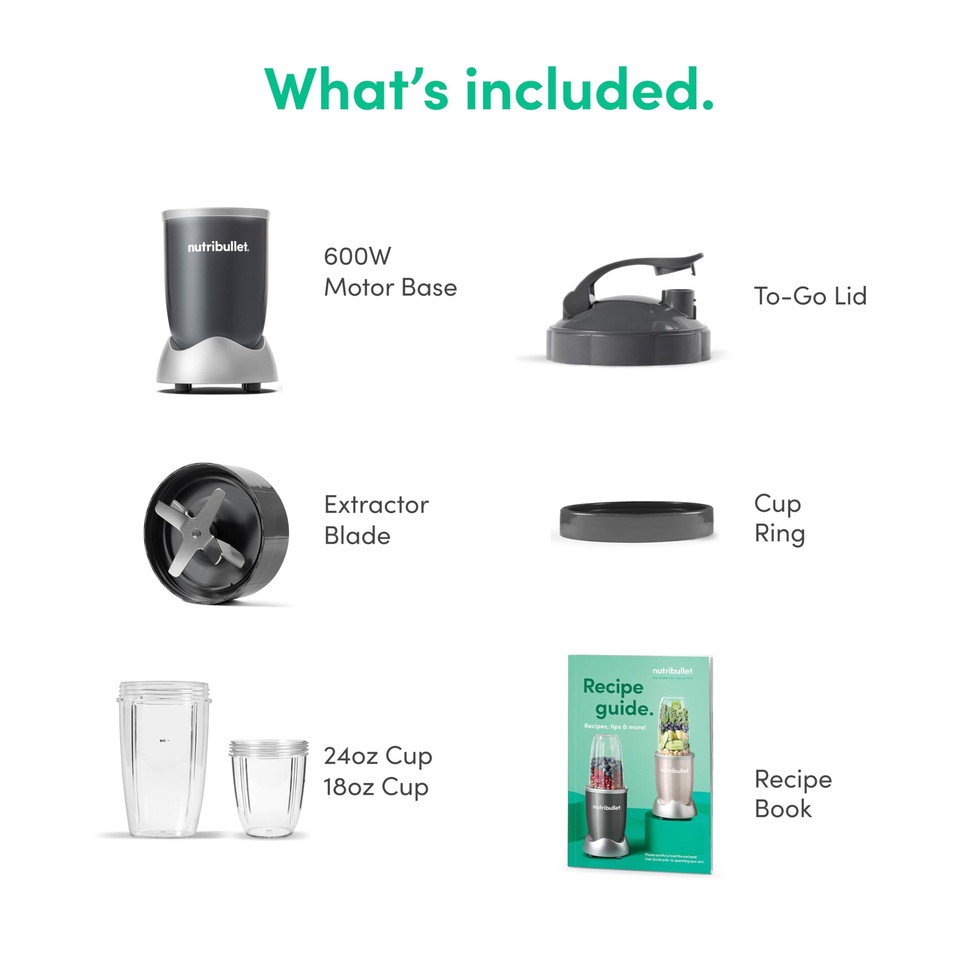 Nutribullet Licuadora personal para batidos, batidos, preparación de alimentos y mezcla congelada, 24 onzas, 600 W, gris, (NBR-0601)