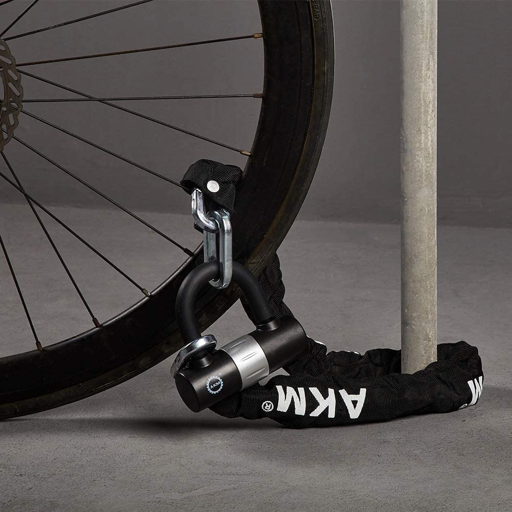 AKM - Candado para motocicleta de 6.5 pies/200 x 10 mm de grosor, antirrobo, resistente con 4 llaves de seguridad, bloqueo de disco en U, bloqueo de cadena de bicicleta de 16 mm, muy largo y duradero para motocicletas, contenedores, remolques