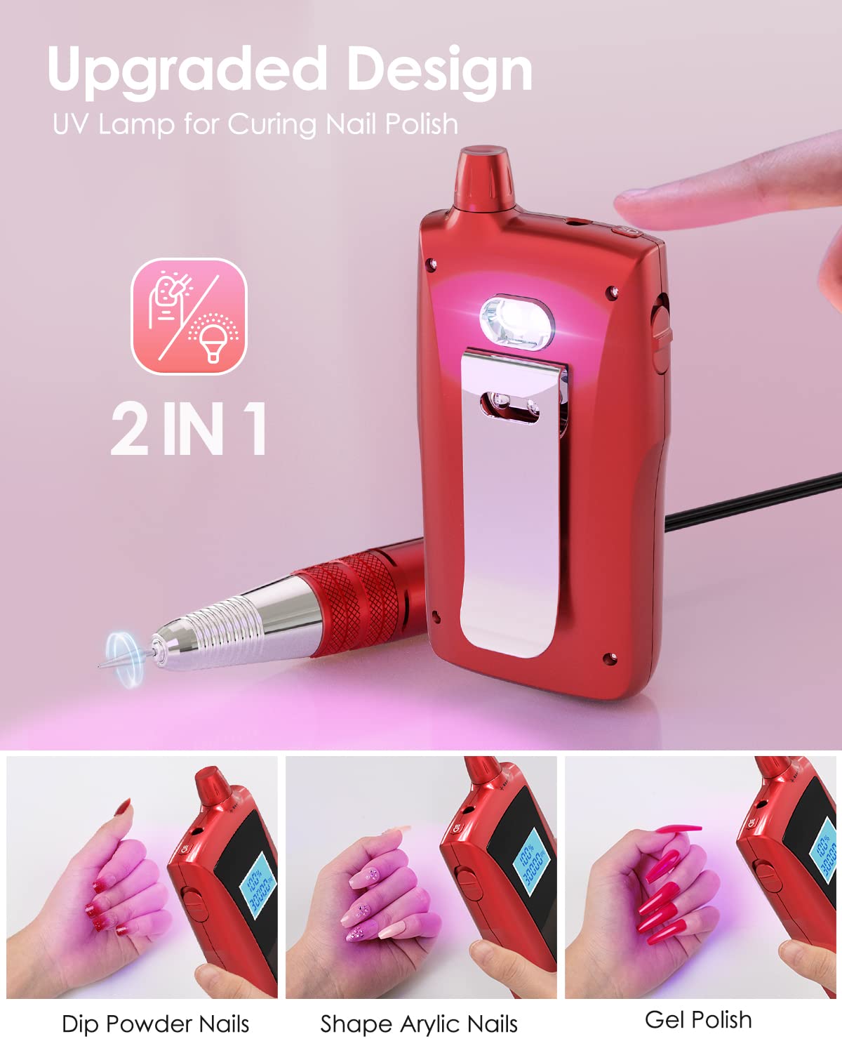 Máquina de Taladro de Uñas Beloving Recargable Eléctrica 30000 RPM con Visualización de Velocidad para Manicura y Pedicura en Salón