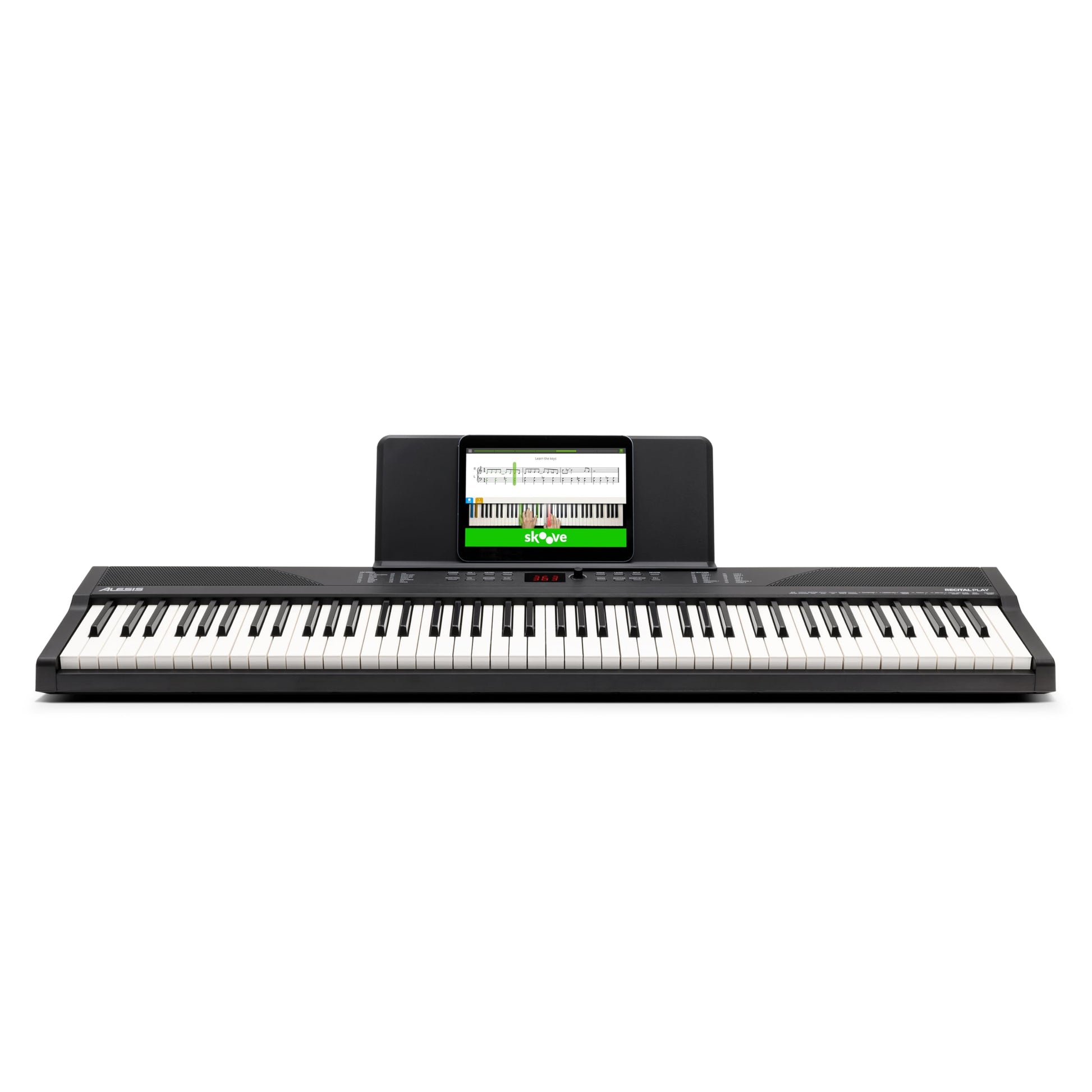 Alesis Teclado piano con 88 teclas y 480 sonidos, altavoces, MIDI USB, atril, adaptador de corriente y lecciones de piano para principiantes