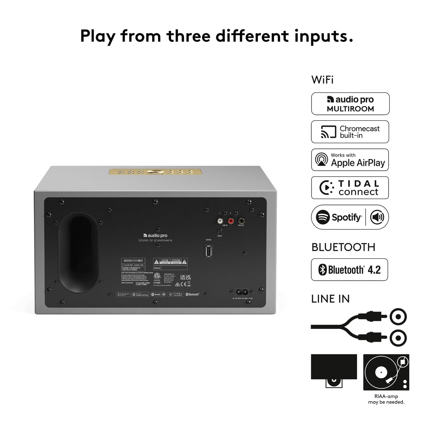Audio Pro Addon - Altavoz Bluetooth - Altavoz inalámbrico con sonido de alta fidelidad - Altavoces para exteriores, WiFi, AirPlay 2, Chromecast, Spotify Connect, C10 MKII, gris