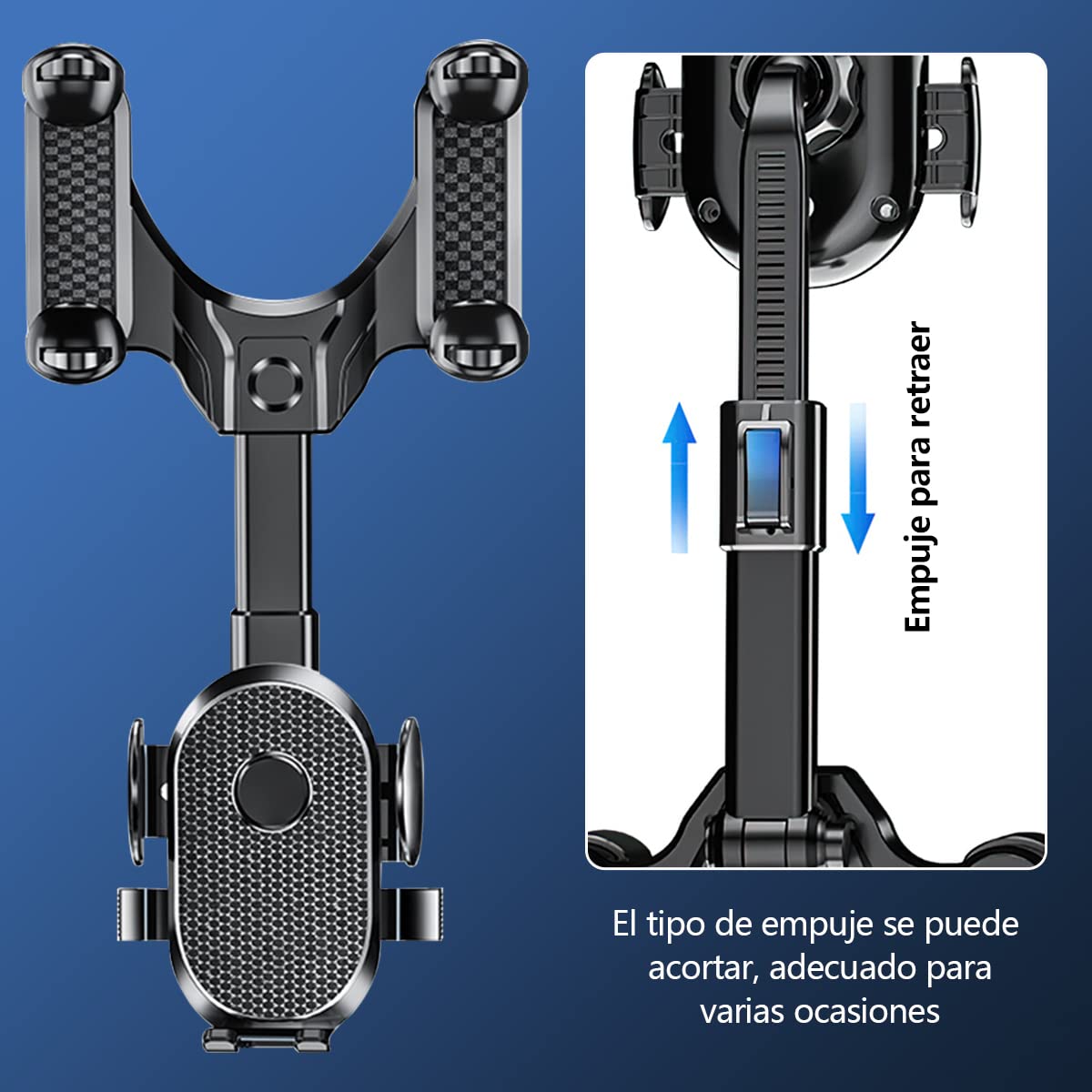 LONGLIV Soporte Celular Auto, Soporte de Teléfono Giratorio y Retráctil de 360°, Multipropó Sito, se Puede Utilizar en los Espejos Retrovisores del Coche, Compatible con iPhone, Xiaomi, Redmi, Huawei