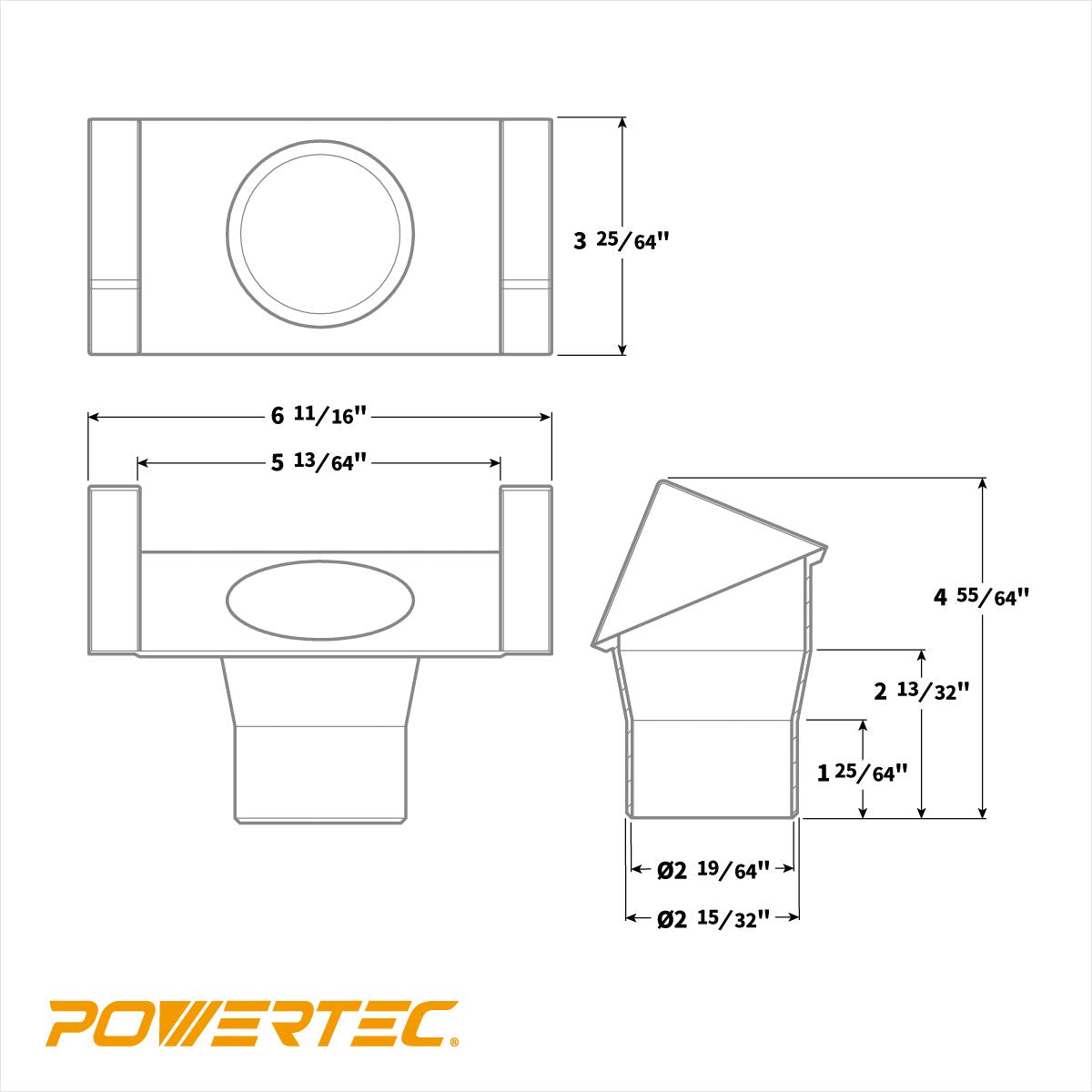 Puerto de Polvo POWERTEC 70288 para Mesa de Enrutador Manguera de Recogida de Polvo de 2-1/2 Pulgadas para Valla