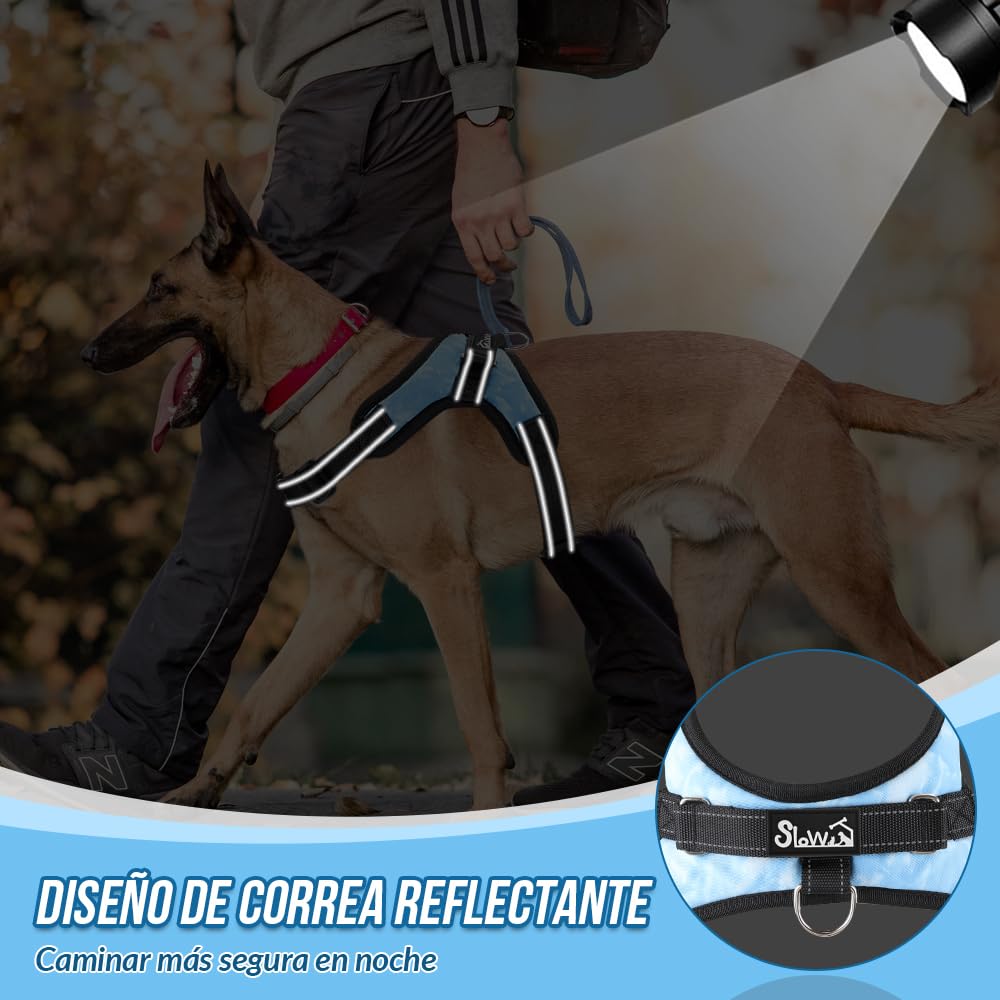 Arnés para Perro SlowTon Celeste Ajustable Reflectante Resistente Transpirable