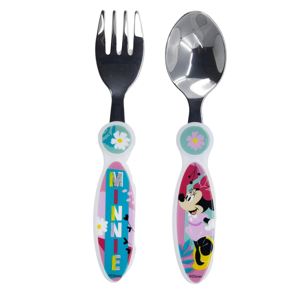 Stor - Juego de 2 cubiertos de acero inoxidable para niños, Minnie Being More Minnie, Verspielt, thematisch, Rojo y blanco, 2 Count