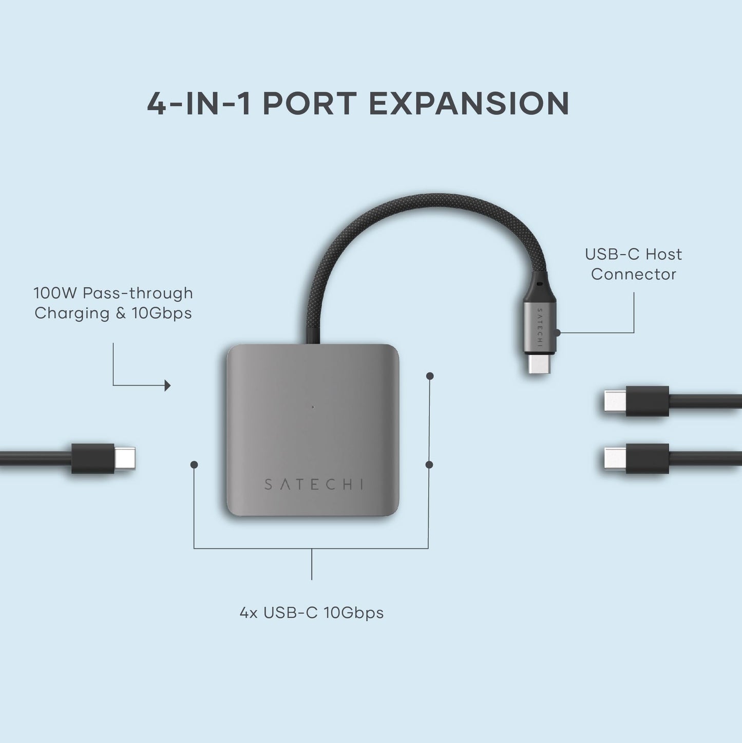 Concentrador USB-C SATECHI Plateado con 100W PD y Puertos USB 3.2 para MacBook, iPad y Más