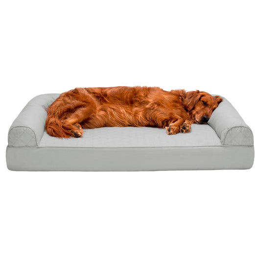 Furhaven Pet - Sofá ortopédico acolchado pequeño FurHaven para perros y gatos, rojo vino, gris plateado