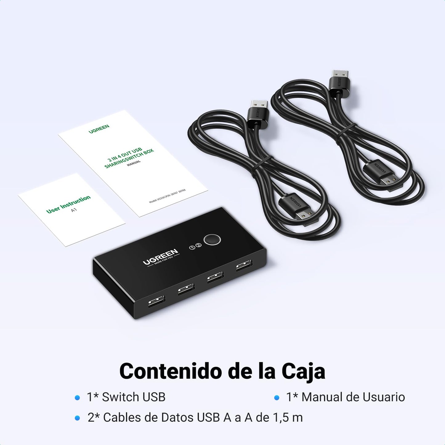 Selector USB 2.0 UGREEN Negro 2 Entradas 4 Salidas para Compartir Dispositivos