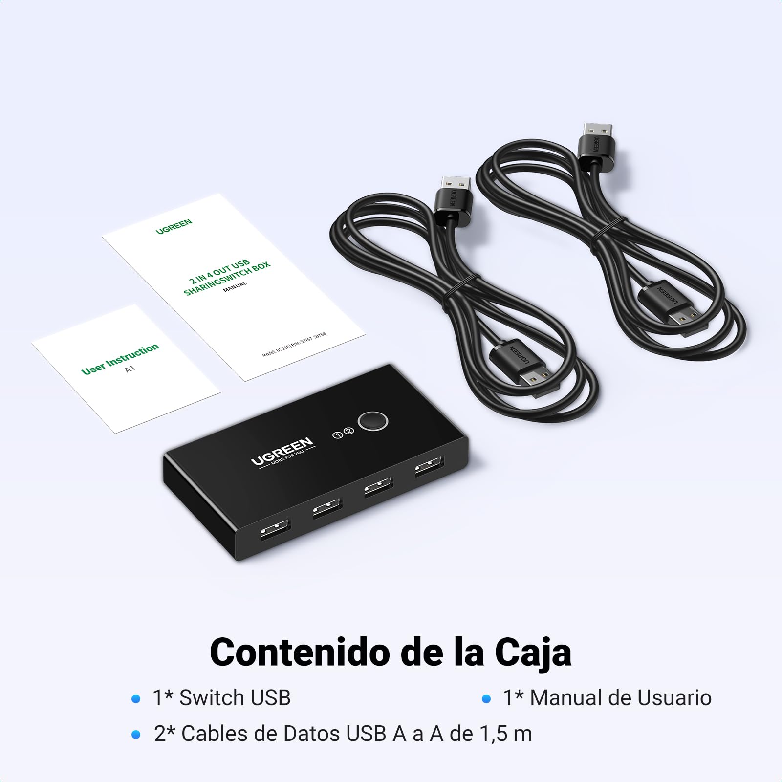 Selector USB 2.0 UGREEN Negro 2 Entradas 4 Salidas para Compartir Dispositivos