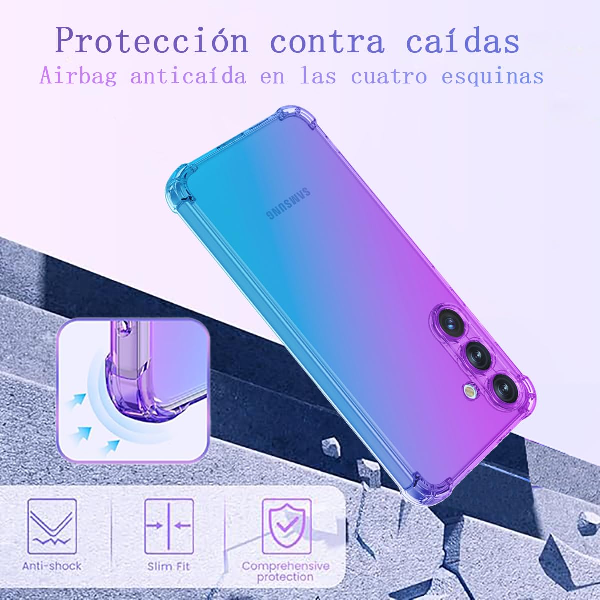 DABUNA Funda para Samsung Galaxy A56 5G Case,Transparente Colores Degradados Protectora de Cámara Anticaída Carcasa Bumper(Púrpura Azul)