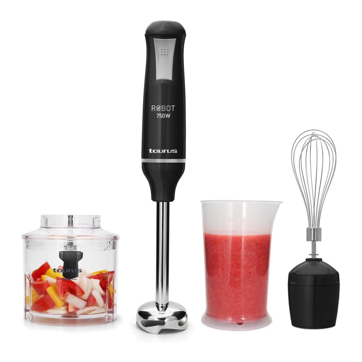 Batidora de Inmersión Taurus Acero Inoxidable Caña Desmontable Turbo Rotation System Control Pulso Diseño Ergonómico y Anti Salpicaduras 750 W