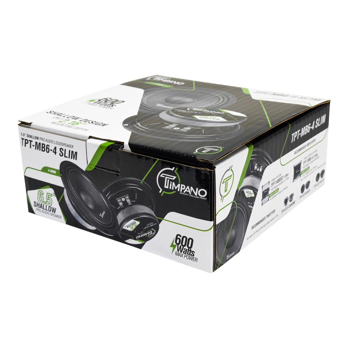 Altavoz de Coche Timpano Negro de 6.5 Pulgadas 600 Vatios Perfil Delgado 4 Ohmios PRO Midbass Audio para Puertas
