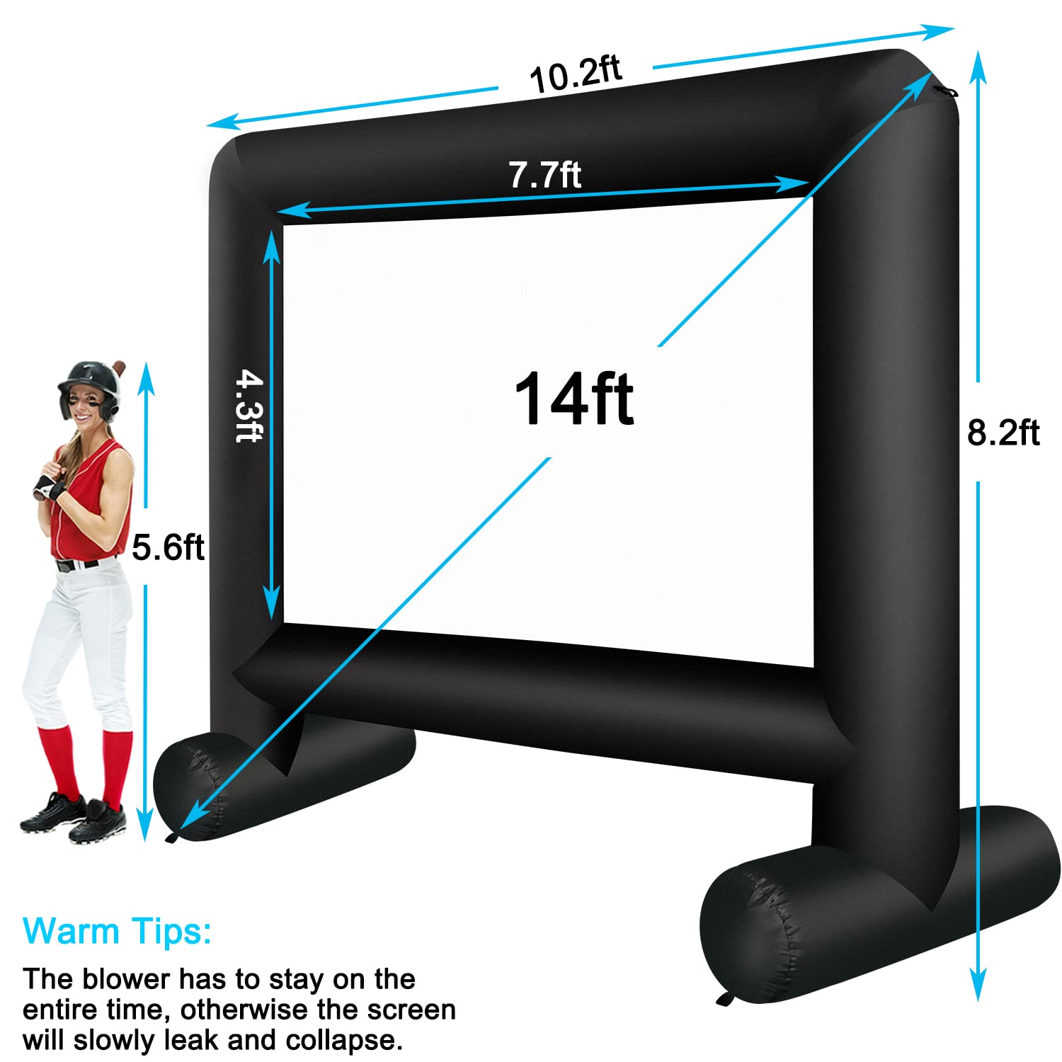 AZXRHWYGS - visualización inflable para proyector de película hinchable para interiores y exteriores, de 14 pies, con bolsa de transporte para proyección delantera y trasera