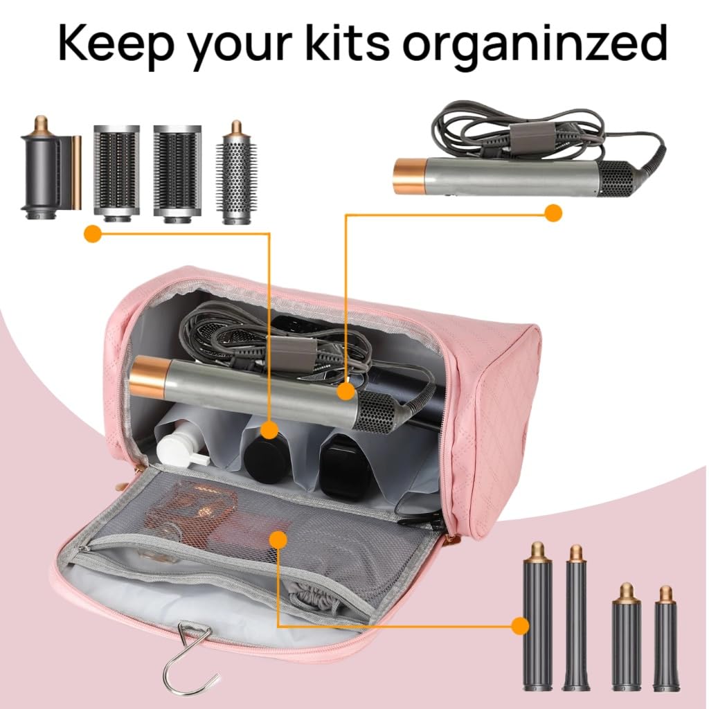 Dongawin - Funda de viaje de piel de alta calidad para airwrap dyson y shark secador de pelo airwrap, impermeable y fácil de limpiar con acolchado suave de 360°, bolsa de viaje ligera para
