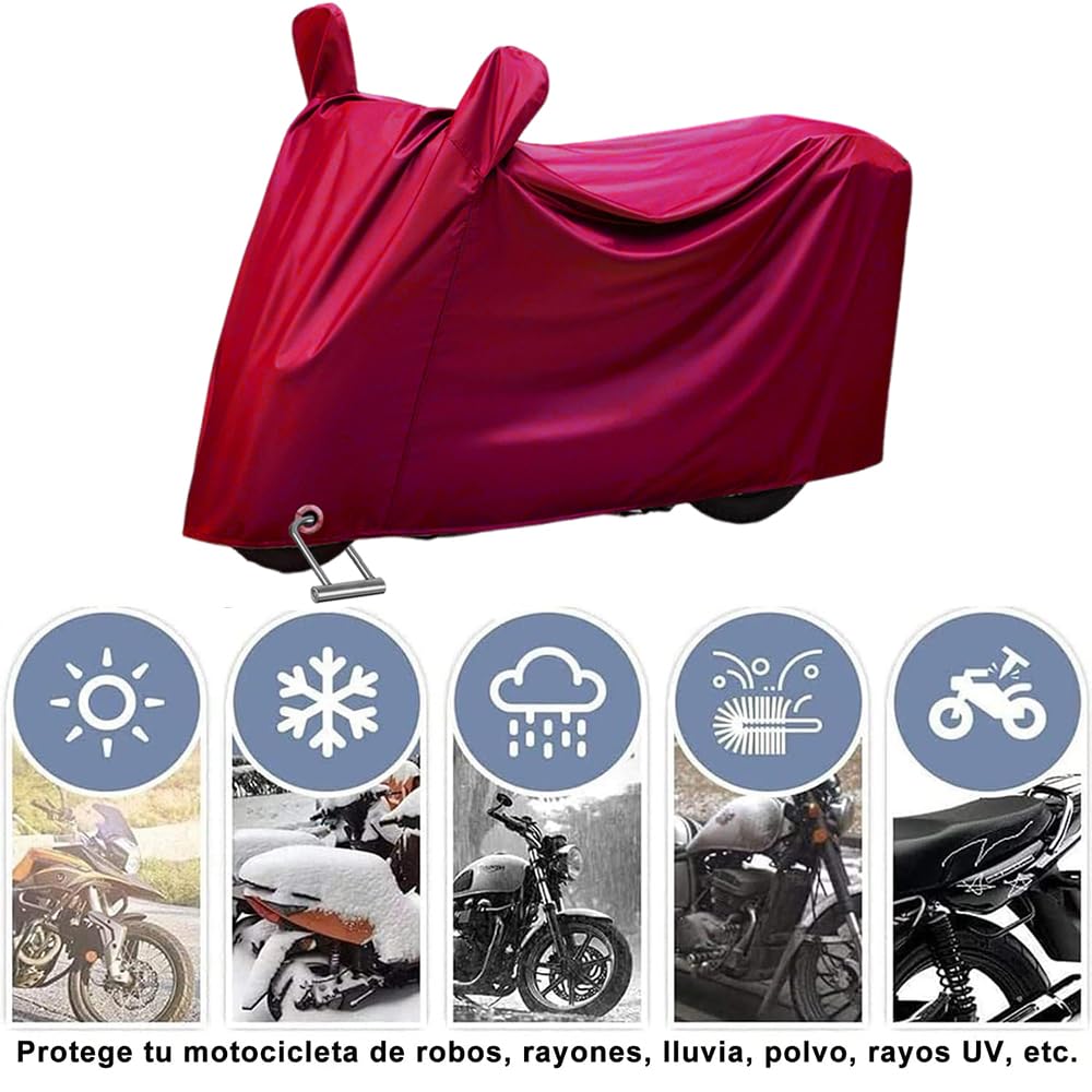 Cubierta Protector para Motocicleta Protección contra Polvo/Lluvia,Funda Motocicleta Impermeable,Es adecuado para la mayoría de las motocicletas,por ejemplo,Harley,Honda,Kawasaki etc (Rojo Azufaifa)