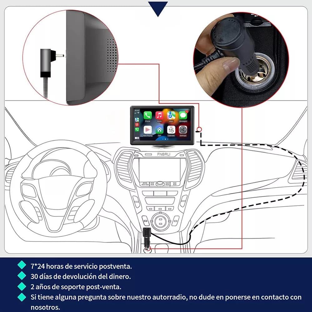 FINYQBET Pantalla Inalámbrica Estéreo para Coche, 7 Pulgadas, Apple Carplay & Android Auto/Mirror Link, IPS HD Pantalla Completa Táctil, Control de Voz, FM, AUX, TF + Cámara Trasera