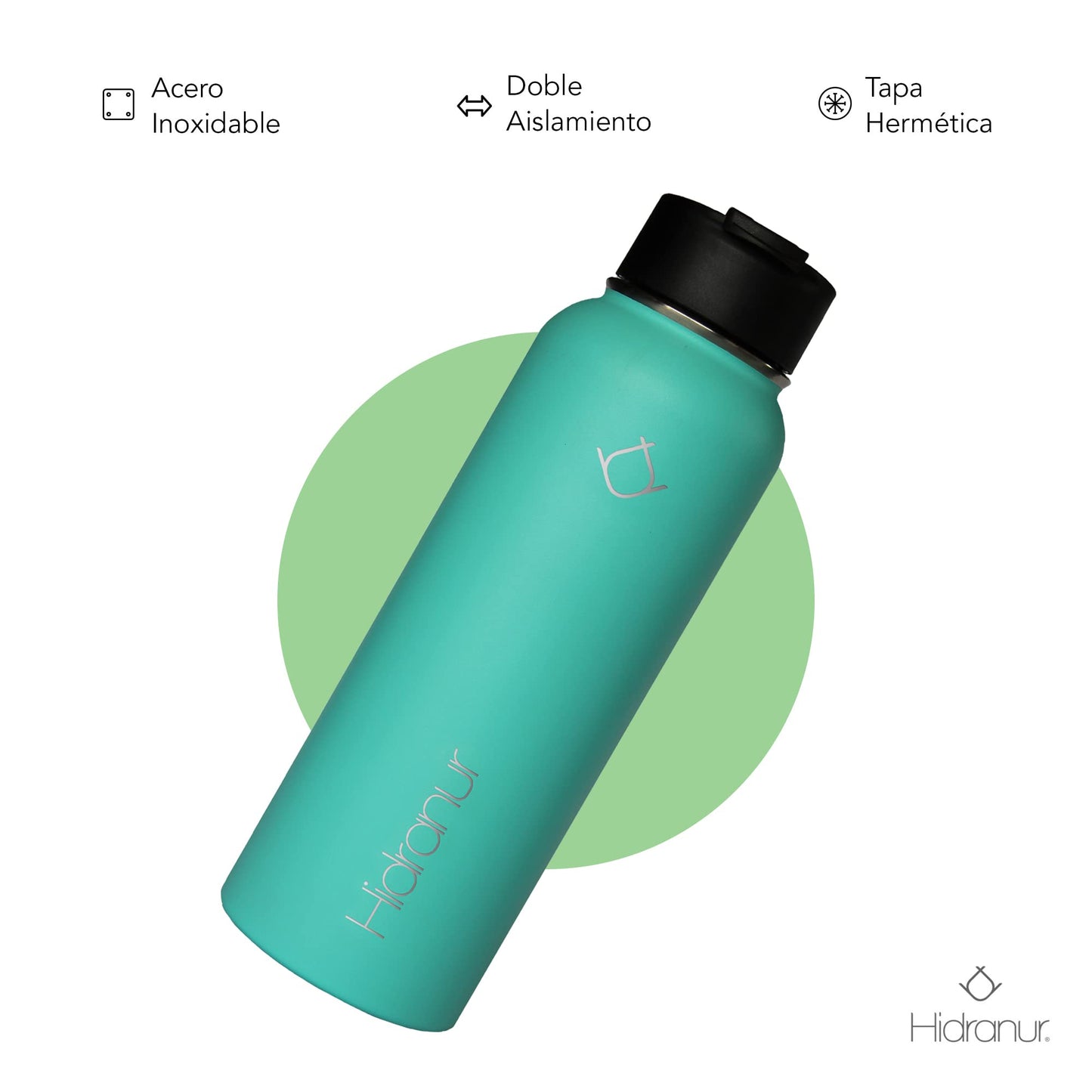 Hidranur Termo de Acero Inoxidable Doble Aislamiento Térmico, Termo Para Café 32 oz (946.35 ml), 3 Tapas Herméticas, 2 Popotes, 24 Hrs de Agua Caliente y Fría (Turquesa, 32 Oz (946.35 ml))