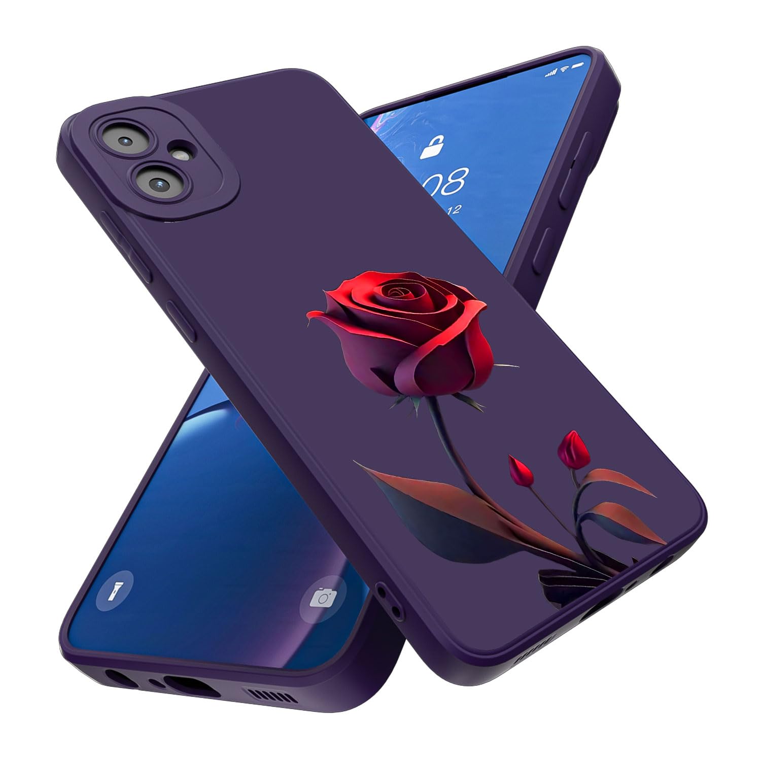 Threehao Funda para Samsung Galaxy A05 y M05 Case Uso Rudo, Ultra Delgado Flexible Silicona Púrpura Carcasa con Aesthetic Dibujos Flores, Antigolpes Anti-arañazos Protectora
