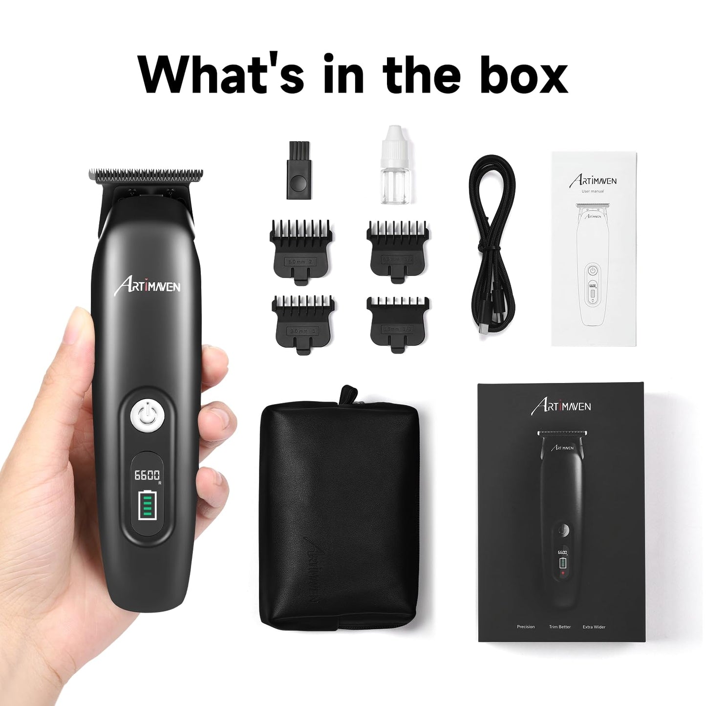 Artimaven Premium - Kit de aseo todo en uno para hombre - Recorte profesional de barba, diseño de peinado y detalles de patillas con bolsa de lavado portátil, herramienta de peinado multifuncional