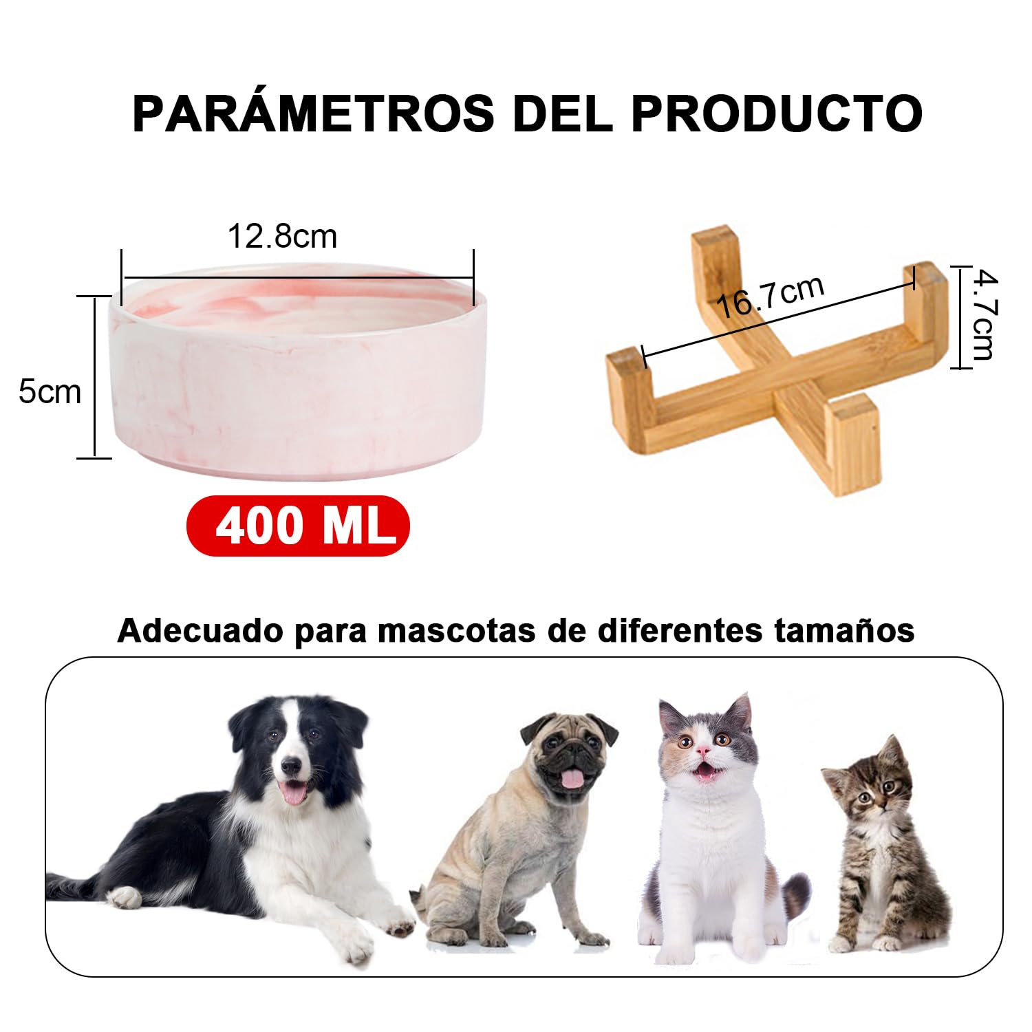 CHENGBAO Plato para Perro y Gato de Cerámica Marmolizada con Base de Estabilizadora (Rosa 1)