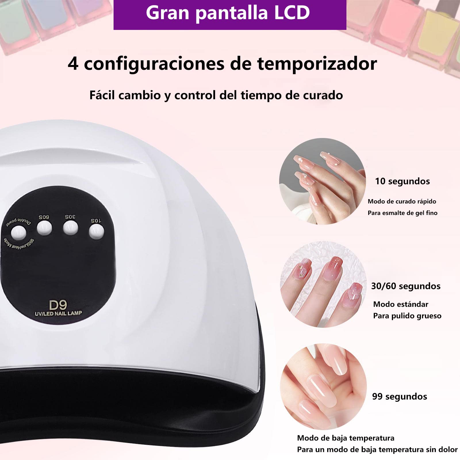Kit Manicura Uñas Semipermanente, Lampara Para Uñas Uv/Led Kit de Uñas Gel Esmalte de Uñas Para Manicura/Pedicure Nail Art Hogar el Salón (Kit Lámpara Para Uñas)