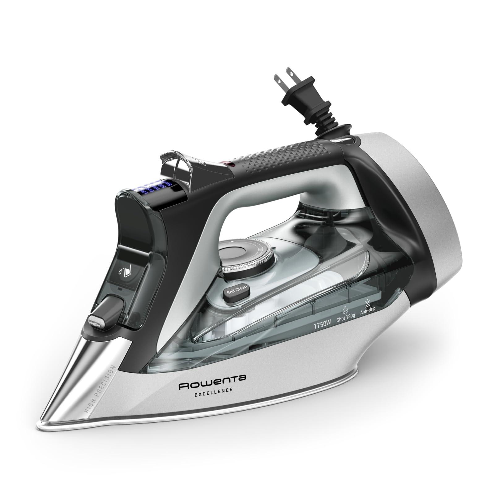 Rowenta Plancha de Vapor Excellence con cable retráctil para practicidad y libertad de movimiento, con panel digital, poderoso vapor de hasta 180 g/min, modelo Eucalyptus DW5432U1