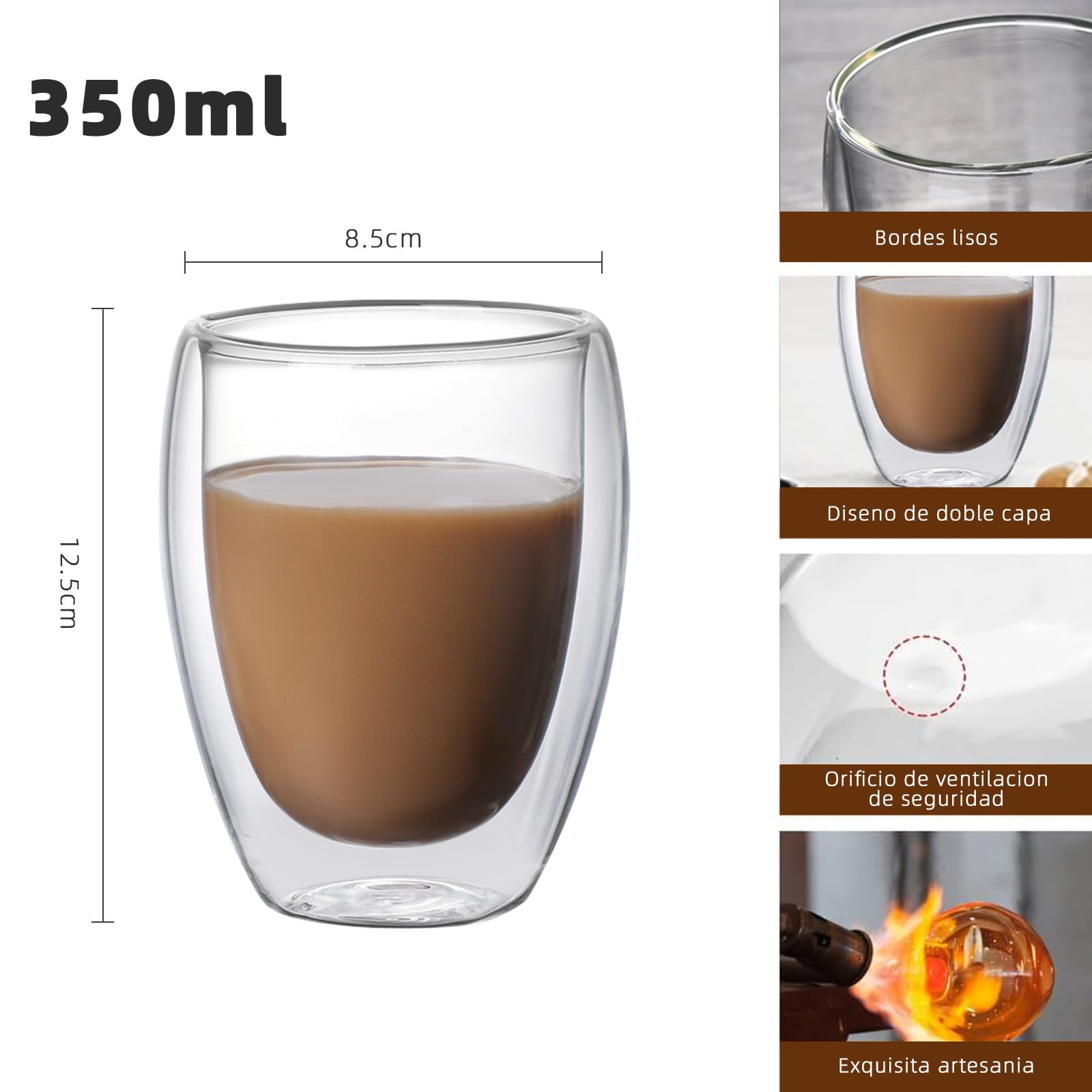 Taza de Café NACOOL Vidrio Transparente Doble Pared Set 6 Piezas