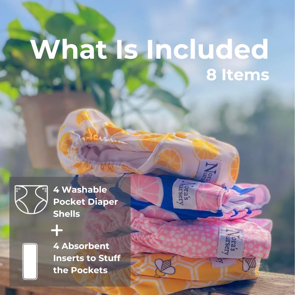 The Bee's Knees 4-Pack Cloth Pocket Diapers with 4 Bamboo Inserts