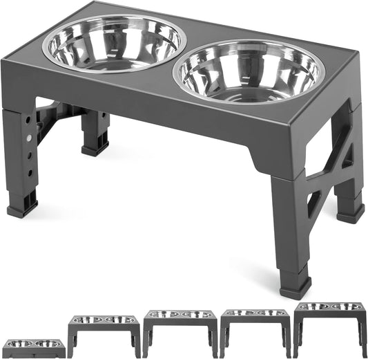 Niubya - Cuencos elevados para Perros con 2 Cuencos de Acero Inoxidable, tazón Elevado para Perros Que se Ajusta a 5 Alturas (3.1 Pulgadas, 8.6 Pulgadas, 9.7 Pulgadas, 11.0 Pulgadas, 12.2 Pulgadas)