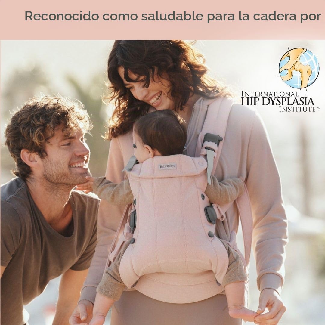 BabyBjörn Canguro Portabebé Harmony, Tejido Jaspeado, Rosa claro | Ergonómico, para recién nacidos hasta los 3 años (3.2–15 kg), 4 posiciones, posición de piernas ajustable, suave y cómodo